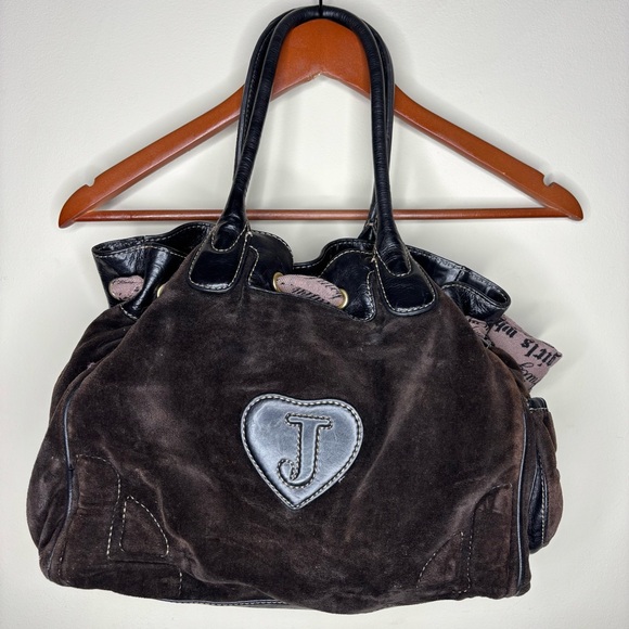 Y2K Vintage Juicy Couture Womens Velvet Brown Floral Hand Bag - Picture 8 of 9